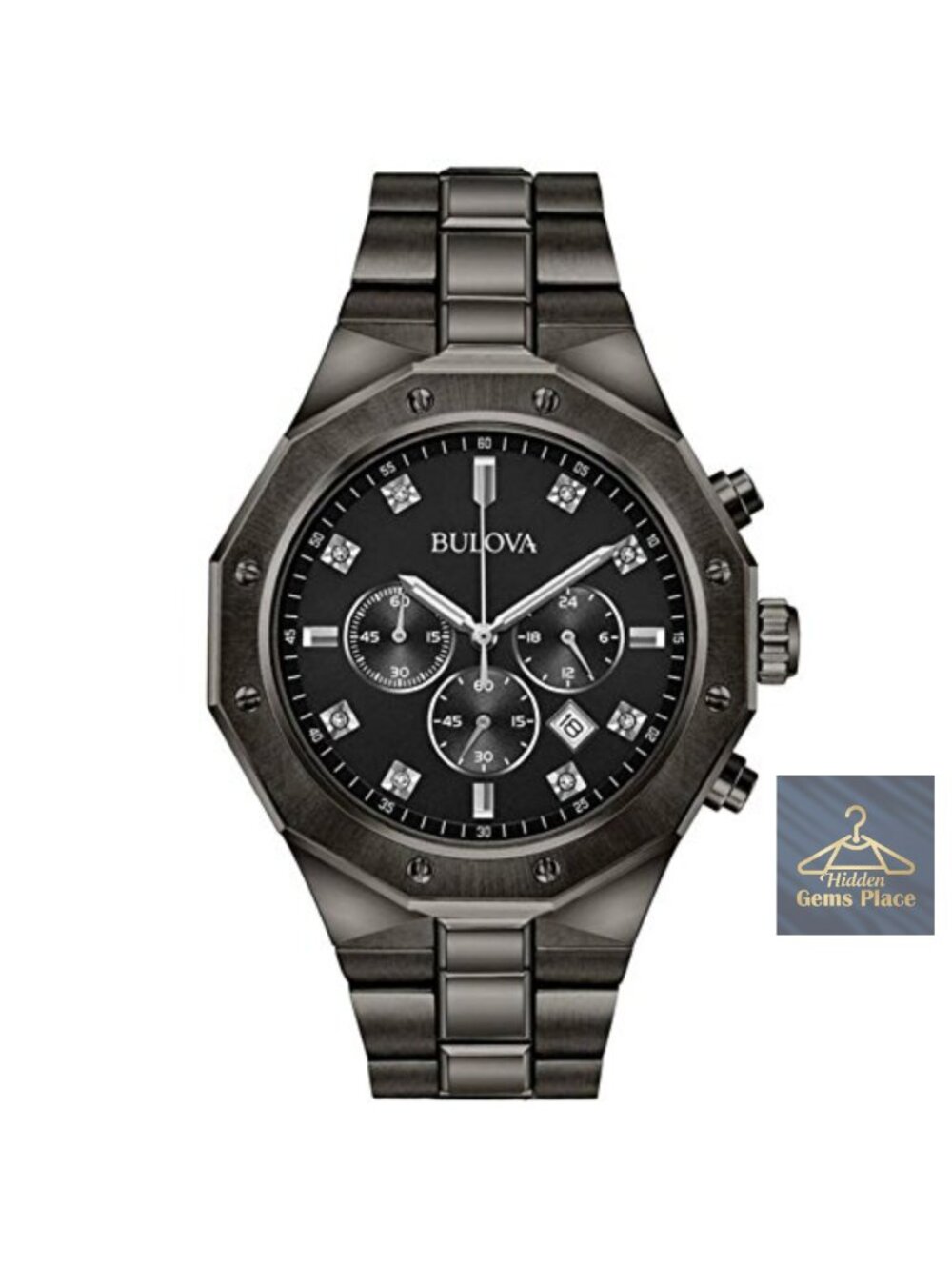 Men's Classic Diamond Chronograph Quartz Watch Stainless Steel Bracelet